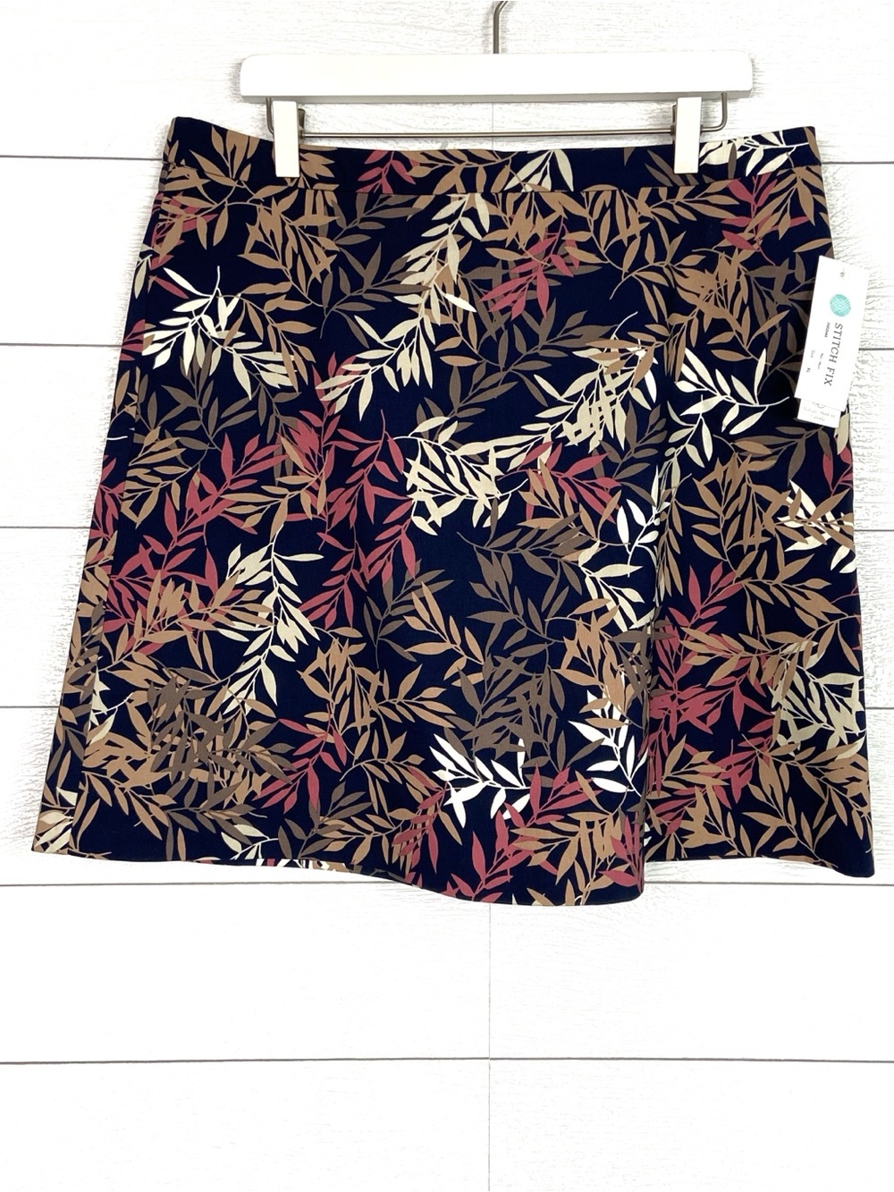 NWT Margaret M Deandra Aline Skirt Sttich Fix Leaf Print Stretch Navy XL